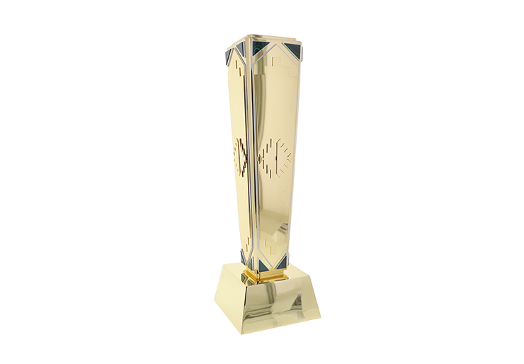 Custom gold tower with a raised gold aztec inspired pattern